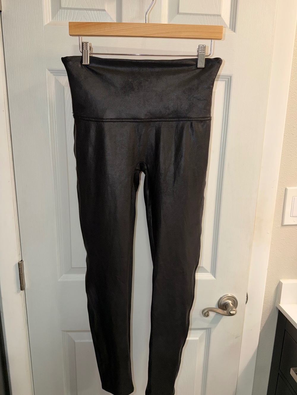 SPANX Black Faux Leather High Rise Leggings Size XL